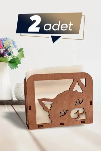 AHWALL AW00352K2 Ahşap Dekoratif Peçetelik Kedi Temalı Ceviz Renk 2 Adet