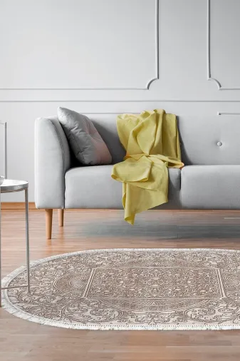 Alanur Home 1488-Trend-Oval Eko Trend Djt Halı Yıkanabilir Kaymaz Taban 1488 Oval Modern Kahve