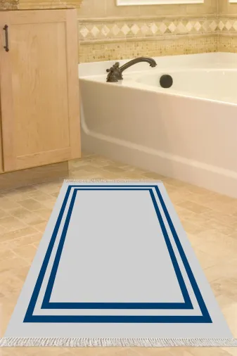 Alanur Home 1696-Trend-Banyo Eko Trend Djt Banyo Paspası Yıkanabilir Kaymaz Taban 1696 Bordürlü Gri Lacivert