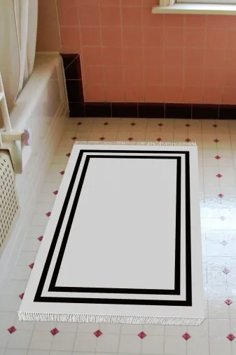 Alanur Home 1696-Trend-Banyo Eko Trend Djt Banyo Paspası Yıkanabilir Kaymaz Taban 1696 Bordürlü Gri Siyah