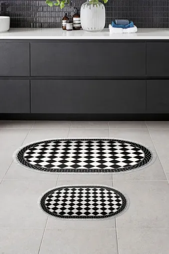 Alanur Home 410607-O Alanur Trend Kaymaz Taban Oval Saçaklı Dijital Banyo Takımı Si?yah