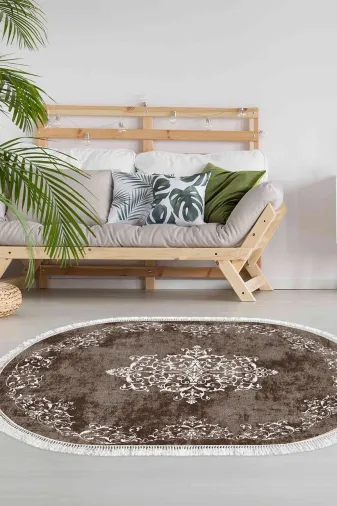 Alanur Home 616-Trend-Oval Eko Trend Djt Halı Yıkanabilir Kaymaz Taban 616 Oval Klasik Kahve
