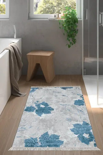 Alanur Home 660M-Trend-Banyo Eko Trend Djt Banyo Paspası Yıkanabilir Kaymaz Taban 660M Suluboya Mavi