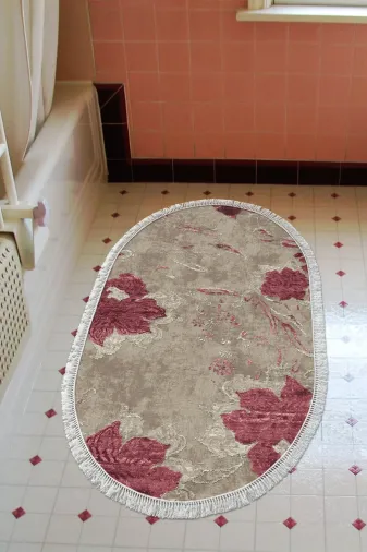 Alanur Home 660M-Trend-Banyo-Oval Eko Trend Djt Banyo Paspası Yıkanabilir Kaymaz Taban 660M Oval Suluboya Pudra