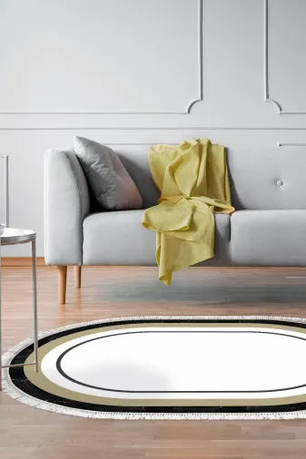 Alanur Home 673M-Trend-Oval Eko Trend Djt Halı Yıkanabilir Kaymaz Taban 673M Oval Bordürlü Krem