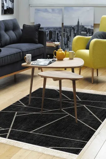 Alanur Home 717-Trend-2 Eko Trend Djt Halı Yıkanabilir Kaymaz Taban 717 Modern Siyah