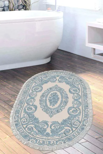 Alanur Home 747-Trend-Banyo-Oval Eko Trend Djt Banyo Paspası Yıkanabilir Kaymaz Taban 747 Oval Klasik Mavi
