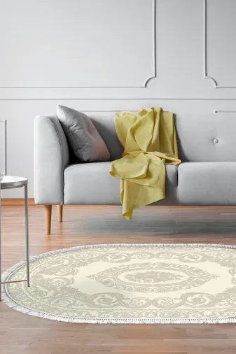 Alanur Home 747-Trend-Oval Eko Trend Djt Halı Yıkanabilir Kaymaz Taban 747 Oval Klasik Krem