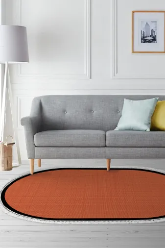 Alanur Home E5007-sckl-k-hali-oval Kaymaz Taban Djt Banyo Mutfak Salon Halı  Trend Saçaklı Oval Dokuma Desen E5007