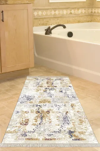 Alanur Home M12359-Trend-Banyo Eko Trend Djt Banyo Paspası Yıkanabilir Kaymaz Taban M12359 Vintage Bej