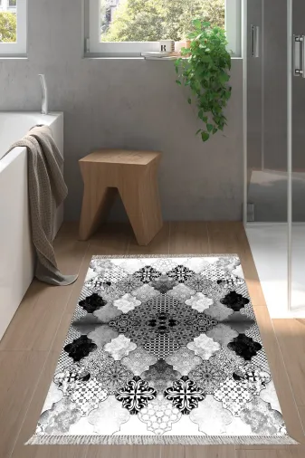 Alanur Home Mu120-Trend-Banyo Eko Trend Djt Banyo Paspası Yıkanabilir Kaymaz Taban Mu120 Patchwork Gri