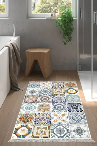 Alanur Home Mu144-Trend-Banyo Eko Trend Djt Banyo Paspası Yıkanabilir Kaymaz Taban Mu144 Patchwork Renkli
