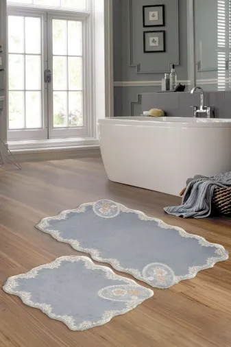 ALANUR VİYANA Viyana Welsoft Dantelli 2'li Banyo Klozet Takımı Gri