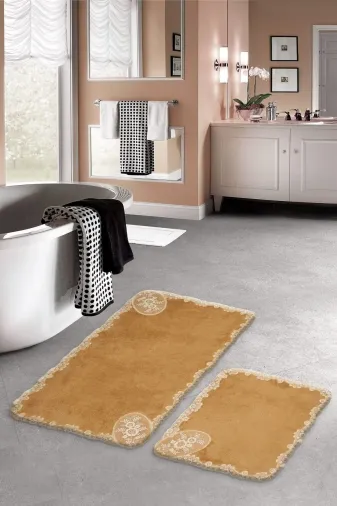 ALANUR VİYANA Viyana Welsoft Dantelli 2'li Banyo Klozet Takımı Açık Kahve