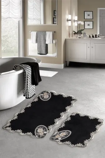 ALANUR VİYANA Viyana Welsoft Dantelli 2'li Banyo Klozet Takımı Siyah