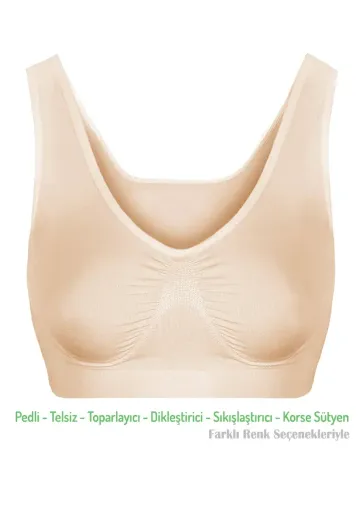 Alışveriş Meydanı Kadın Ten Pedli Kalın Askılı Dikleştirici Sıkılaştırıcı Toparlayıcı Sütyen Korse - Renk: Ten - Beden: XL