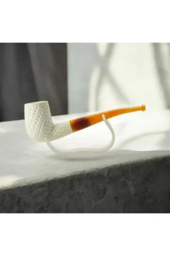 Altınışık Lületaşı dop19851202igo El Yapımı Lületaşı Pipo – Spiral Nokta Kabartmalı, Kehribar Ton Akrilik Ağızlık, Hediyelik