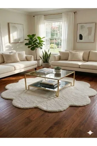 ALTUN CARPET HTDRFYJGUHKJIMK Modern Düz Papatya Yuvarlak Pelüş Yerli Jel Kaymaz Hali 12Ml Hav Var 2 Cm Kalinlik Var