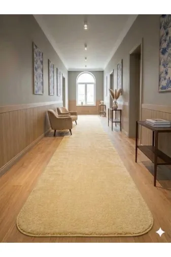 ALTUN CARPET RTFYGJKIÖ Modern Sarimsi Bej Pelüş Kaymaz Taban Salon Ve Koridor Halisi 12Ml Hav Yüksekliği Var 2 Cmkalin