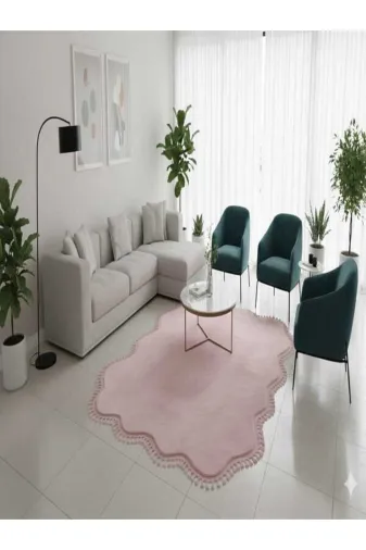 ALTUN CARPET TYFIY8UI Modern Ponpon Saçakli Pelüş Hali Kaymaz Tabanli Solon Hali