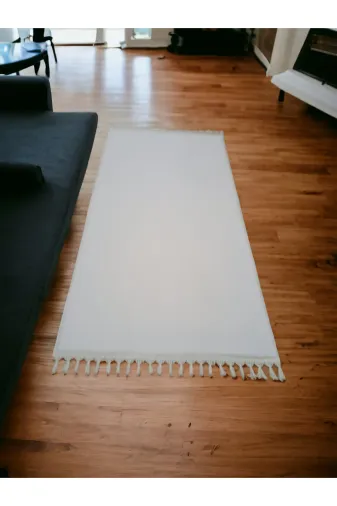 Altun halıyollukhbvg Pelüş Karbeyaz Ponpon Saçaklı Post Kaymaz Halı Yolluk Modern Dekoratif