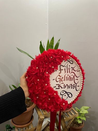 Ân-ı Zarif KIRMIZIDEF Kırımızı Çiçekli İnci Detaylı Gelin Defi