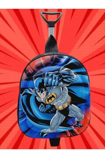 Anaokulu Kreş Yarasa Adam Batman Figürlü Çekçekli Ve Tekerli Sırt Çantası Ve Okul Çantası