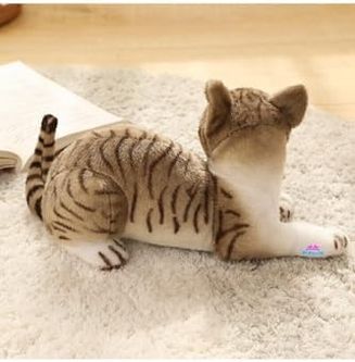 AND 133249643 Hediyecik Gerçek Görünümlü Peluş Kedi Gri Tekir 40 Cm, Gri 000 Açık Krem