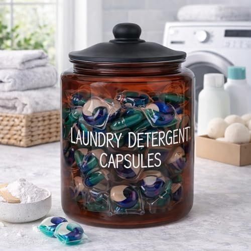 Anda 57855210125423980184975 3,8 L Cam Deterjanlık Kavanoz Amber Renk, Kapaklı Laundry Detergent Capsules Saklama Kabı, Çamaşır Deterjan Kapsülü Ve Pod Düzenleyici 7009