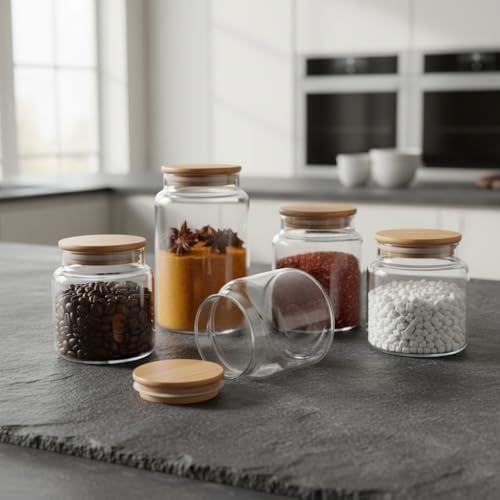 Anda 57855210125565280184975 1 Adet Bambu Kapaklı Borosilikat Cam Kavanoz - Vakumlu Sızdırmaz Silikon Contalı Yuvarlak Şeffaf Erzak Kabı Baharatlık Ve Mutfak Düzenleyici Boy Seçenekli 500Ml 7009