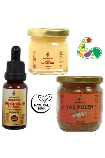 APİMED SAFS4W534 Yaş Polen(300Gr)+Ari Sütü(40Gr)+Propolis Su Bazli(20Ml) Efsane Paket