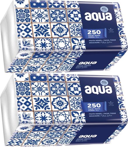 Aqua Pratik Mendil 250 Yaprak Tekli Pk 2 Li Set
