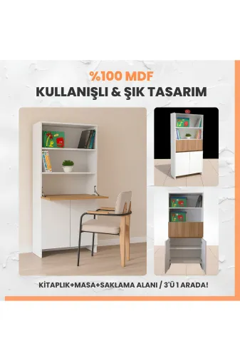 arionkids ARION-CM-05 Kitaplıklı Ve Açılabilir Çalışma Masası Çok Amaçlı Ünite – %100 Mdf | Yerli Üretim