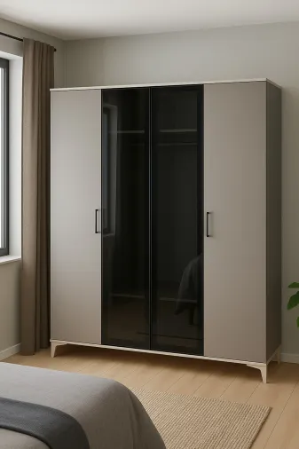 arionkids ARION-DNZ-4-02 Deniz 4 Kapaklı Çekmeceli Mdf Dolap | Rehau Kaplama Kapaklar | Ağaç Ayaklar | Antireflekte Camlar