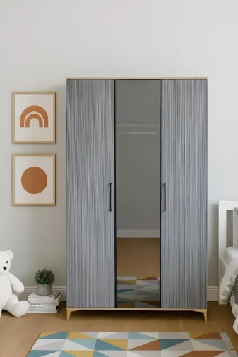 arionkids ARIONDLP38 Ege 3 Kapaklı Çekmeceli Genç Odası Dolabı| %100 Mdf Kalitesi | Rehau Kapaklı | Ağaç Ayaklı