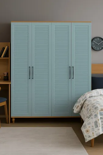 arionkids TYC27F7EEB2409B7360294A00 Mavi Mdf Kalitesinde Şık 4 Kapaklı Dolap | Rehau Kapaklı | Gürgen Ayaklı