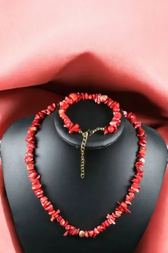 ART LİFE DOĞALTAŞ Natural Stones artlıfedoğaltaş600288 Mercan Kolye Mercan Bileklik Seti Çelik Tel Çelik Klips Çelik Halka Çelik Zincir Doğal Taş Set