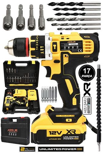 ASSUR 12W 12V Çift Akülü Vidalama Darbeli Şarjlı Matkap