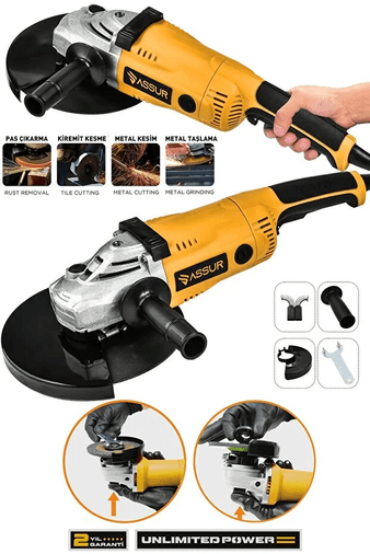 Assur 2200W Metal Şanzıman 230 Mm Büyük Spiral Taşlama