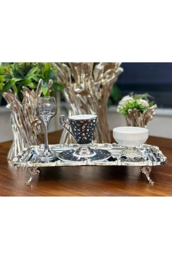 atabey home BATONÇELİKTEPSİLER 6'li Ayakli Sunum Tepsisi & Baton Pasta & Börek Servisi Çelik Tepsi Döküm Full Gümüş 32 Cm
