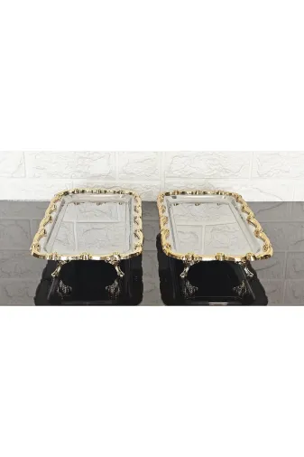 atabey home BATONÇELİKTEPSİLER 6'li Ayakli Sunum Tepsisi & Baton Pasta Servisi Çelik Tepsi Döküm Gold Çerçeve 32 Cm