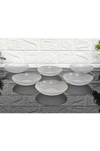 atabey home CAMKASEÇEREZLİK6LI 6 Kişilik Yuvarlak Damla Çerezlik Gold Detayli Cam Kase 13 Cm(Lütfen Açiklamayi Okuyarak Aliniz)
