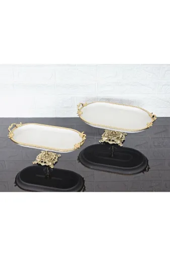 atabey home çerçevelikayıkserisi 2'li Porselen Küçük Ve Büyük Sade Kayik Sunumluk Döküm Gold Çerçeveli Ve Ayakli