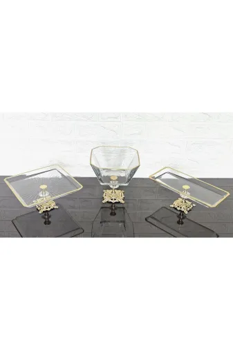 atabey home collection ATABEYÇEYİZSETİ1 3'lü Çeyiz Seti & Sunum Seti & Kurabiyelik & Meyvelik & Pasta Servisi