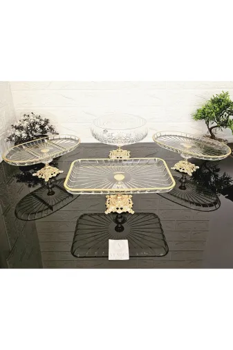 atabey home collection ATABEYÇEYİZSETİ1 4 Parça Çeyiz Seti 3 Adet Sunumluk 1 Adet Salata Kasesi Çizgili (Açiklamayi Okuyunuz)