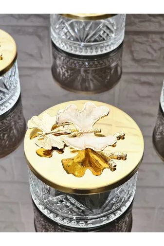 atabey home collection ŞEKERLİKAPAKLISERİ Şekerlik 2 Adet Gold Kapakli Krem Kelebek Çerezlik & Sunumluk