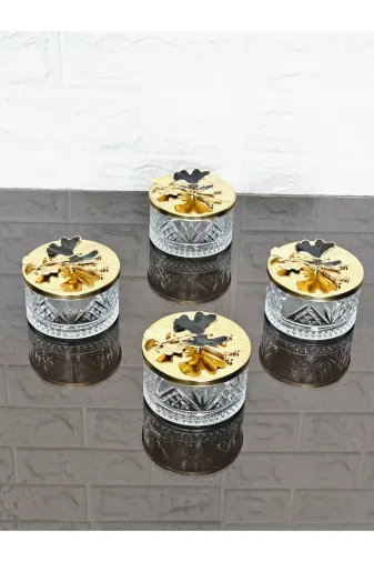 atabey home collection ŞEKERLİKAPAKLISERİ Şekerlik 2 Adet Gold Kapakli Siyah Kelebek Çerezlik & Sunumluk