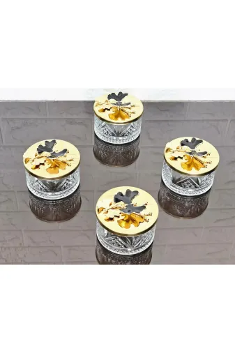 atabey home collection ŞEKERLİKAPAKLISERİ Şekerlik 6 Adet Gold Kapakli Siyah Kelebek Çerezlik & Sunumluk