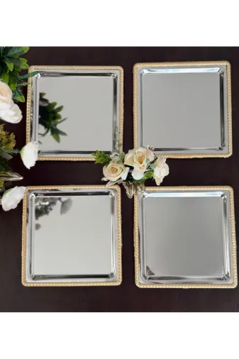 atabey home collection TYC2931DE6E1AC53F1 6 Adet Kahve & Çay & Sunum Tepsisi Gümüş Tepsi Döküm Gold Çerçeveli