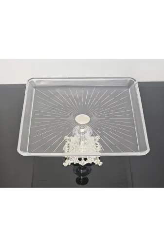 atabey home esr68683 Döküm Ayaklı Kare Servis Tabağı Gümüş Ayak